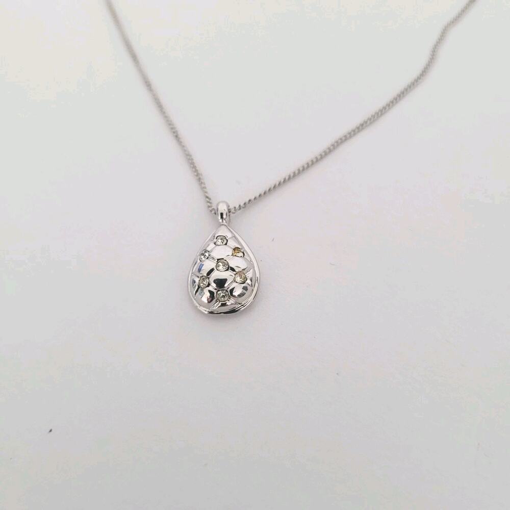 Milano Silver Necklace Pendant Tear Drop‎ Chain 16-18 Rhinestones Minimalistic